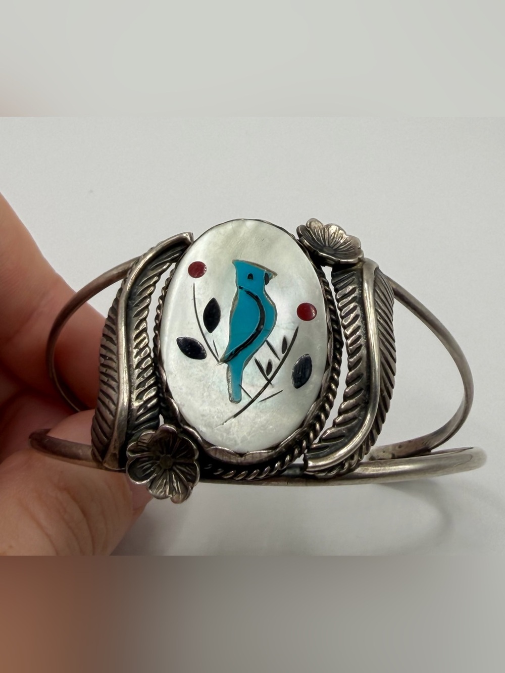 Vintage Zuni Bluebird Inlay Cuff - 925 Sterling Silver